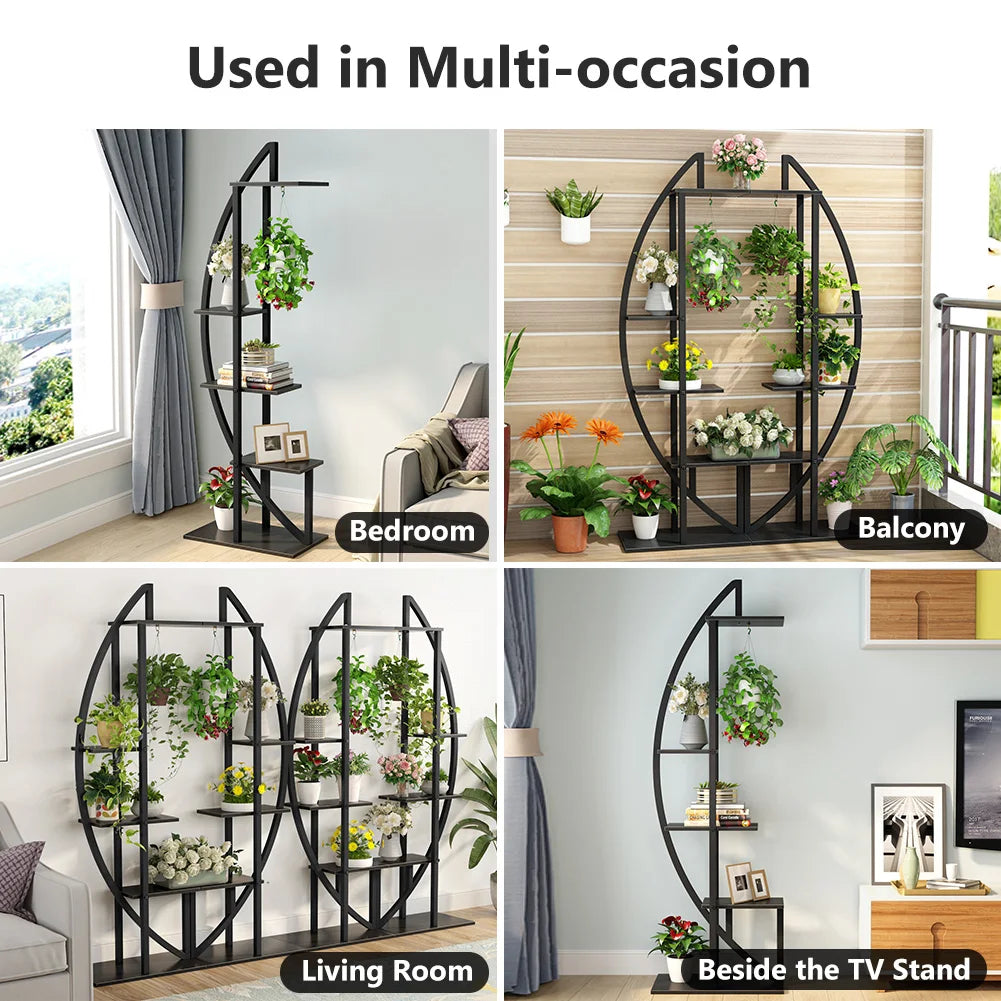 This unique set of curved plant stands adds charm and vertical storage to any space. Perfect for plants, décor, books, or balcony gardens.