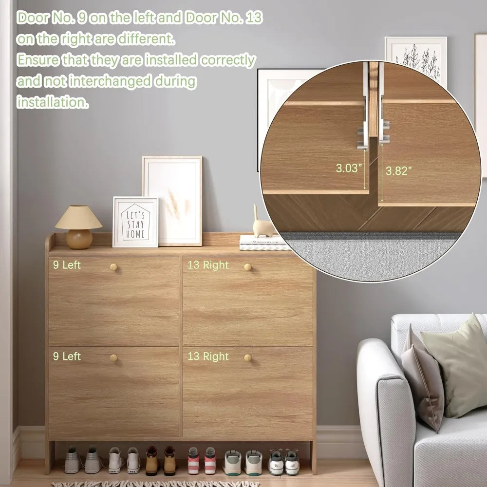 Slim Shoe Storage Cabinet with 4 Flip Drawers – Narrow Entryway Shoe Organizer with Adjustable Shelves & Open Storage