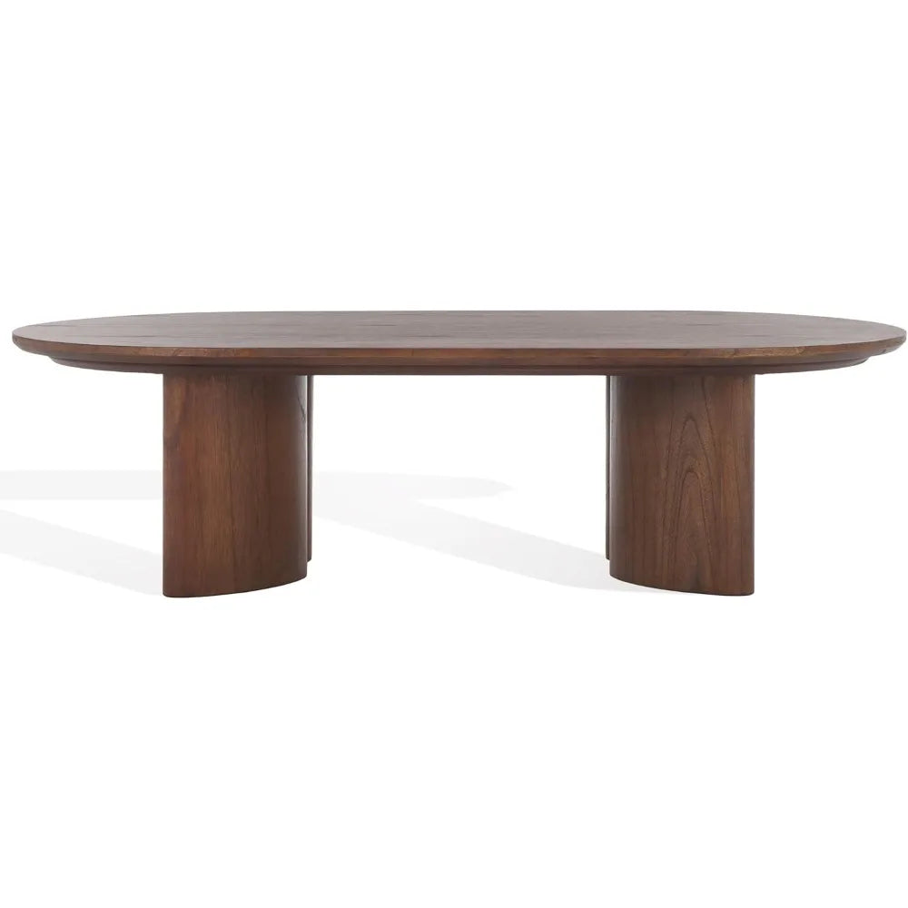 Walnut Oval Solid Wood Coffee Table – 56" Mid-Century Modern Oblong Table for Living Room