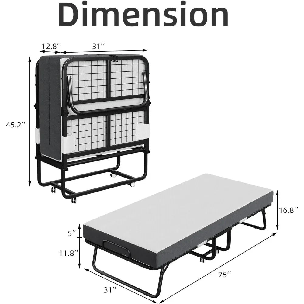 Portable Folding Bed with 5-Inch Memory Foam Mattress – Twin Size Rollaway Guest Bed