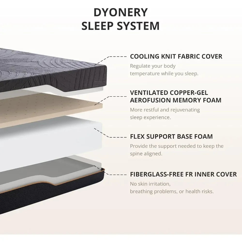 Twin XL Adjustable Bed Frame with 14" Copper Gel Memory Foam Mattress & Wireless Remote (USB, LED, Zero Clearance)