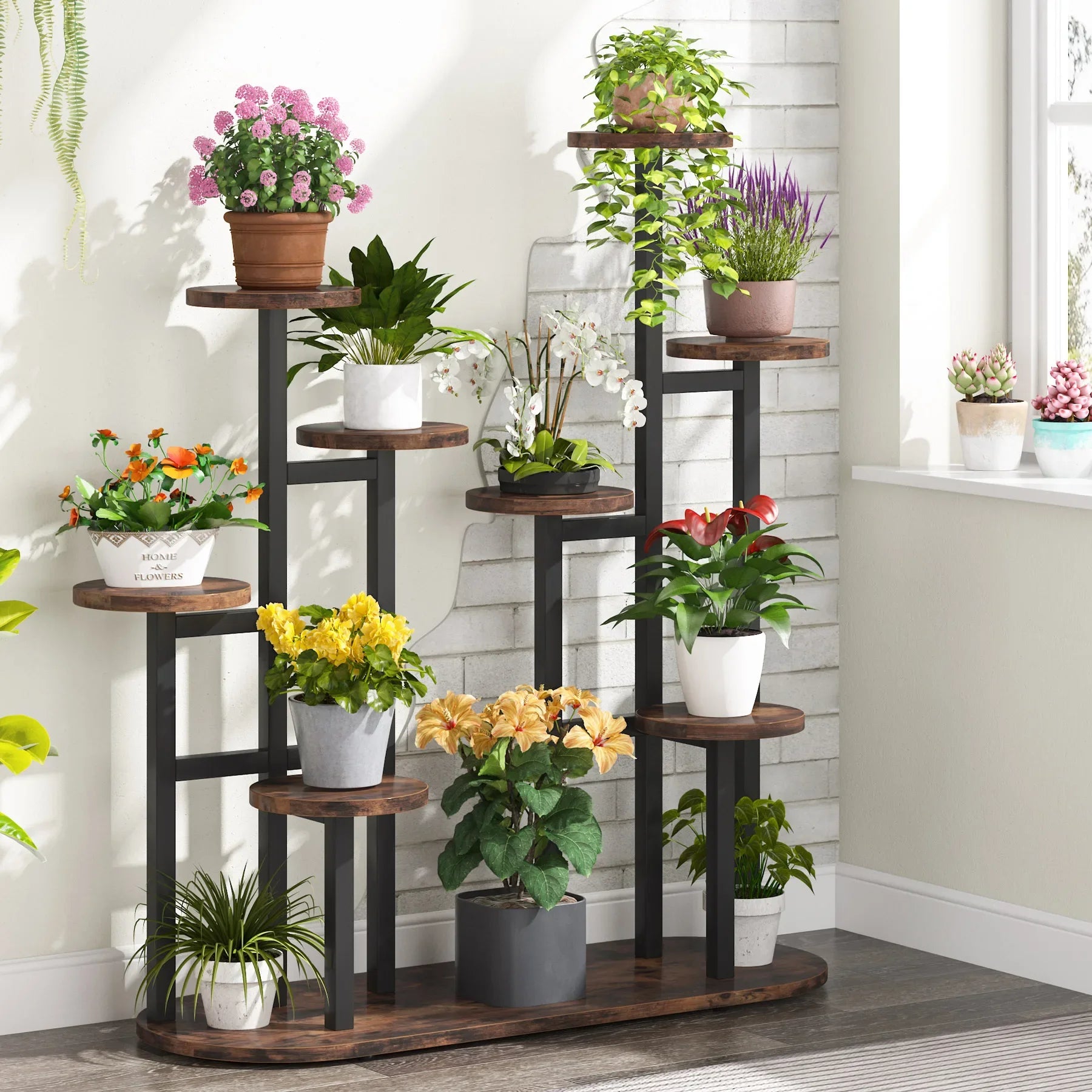 Multi-Tiered Plant Stand with 11-Pot Capacity – Space-Saving Indoor/Outdoor Flower Shelf for Balcony, Window & Corner Use