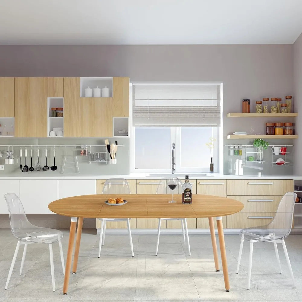 Oval Extendable Dining Table for 4-8, Modern Wood & Metal Dining Room Table