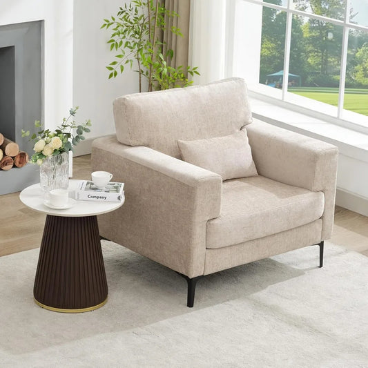 Oversized Chenille Accent Chair with Metal Legs – Extra Large Comfy Armchair for Reading, Living Room & Bedroom (Brown)