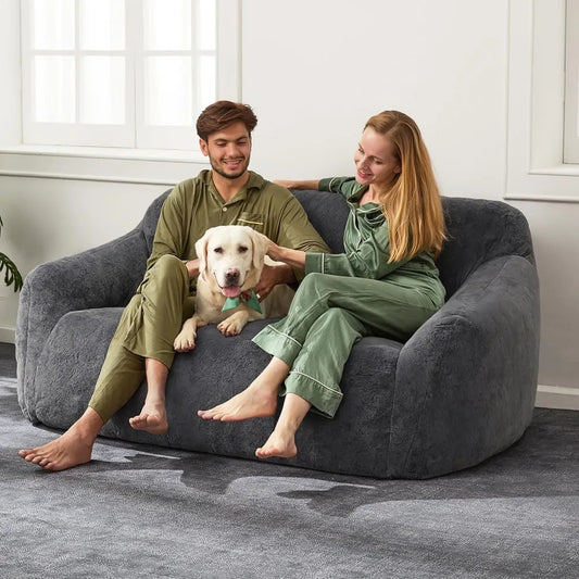 Oversized Faux Fur Bean Bag Sofa Chair with Armrests – Memory Foam Lounger for Adults