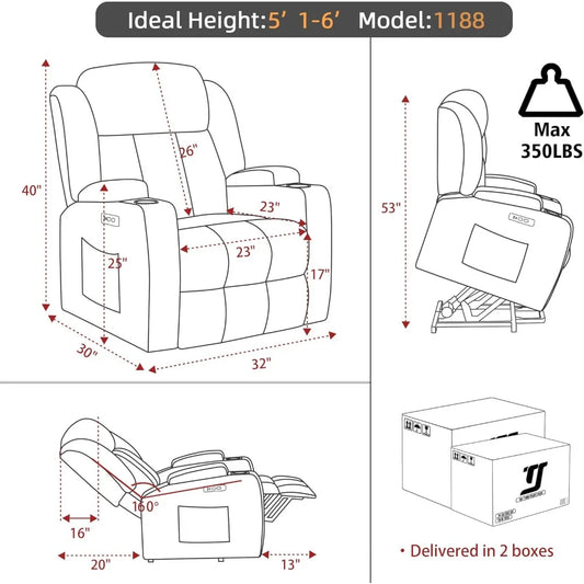 Power Lift Recliner Chair with Massage & Heat – Electric Reclining Sofa for Seniors with USB & Cup Holders