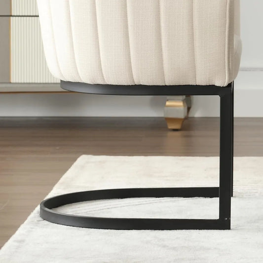 Set of 4 Modern Upholstered Dining Chairs with Arms – Beige Fabric, Metal C-Shape Legs, Mid-Century Accent Style