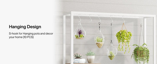 Tall 5-Tier Indoor Plant Stand with Hooks – Metal Flower Display Rack with 7 Shelves for Balcony & Living Room