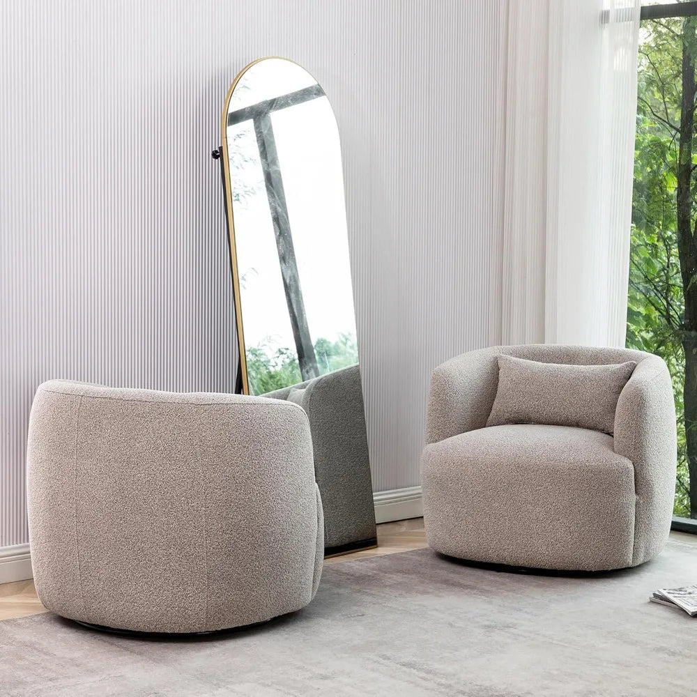 Set of 2 Boucle Swivel Barrel Chairs, 34" Wide Round Armchairs – No Assembly, Upholstered Accent Chairs