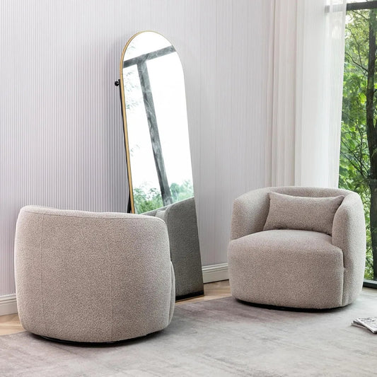 Set of 2 Boucle Swivel Barrel Chairs, 34" Wide Round Armchairs – No Assembly, Upholstered Accent Chairs