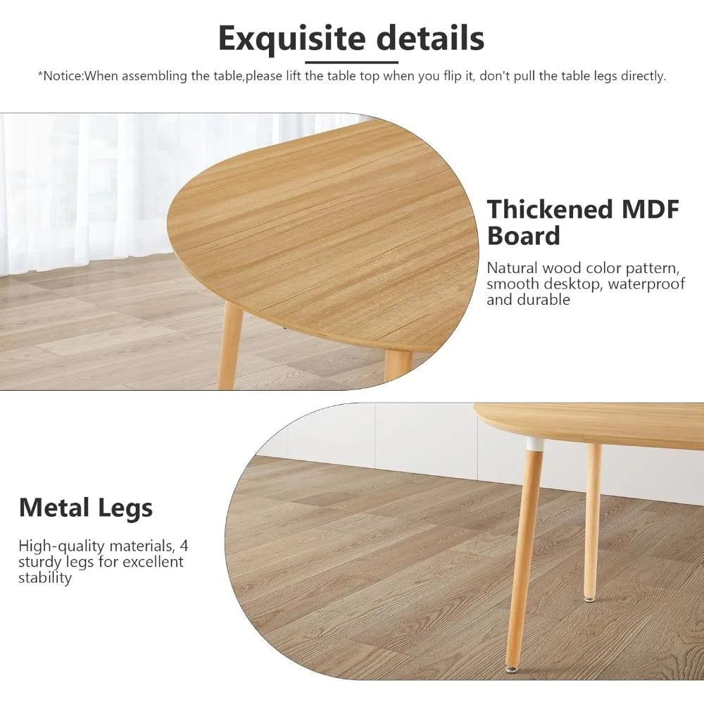 Oval Extendable Dining Table for 4-8, Modern Wood & Metal Dining Room Table