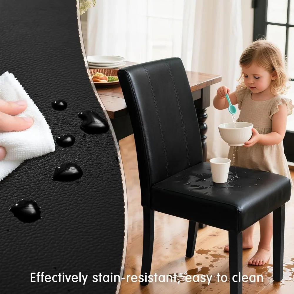 Set of 4 Modern Black Leather Dining Chairs – High Back Parsons Side Chairs with Padded Seats for Kitchen, Dining Room & Living Room