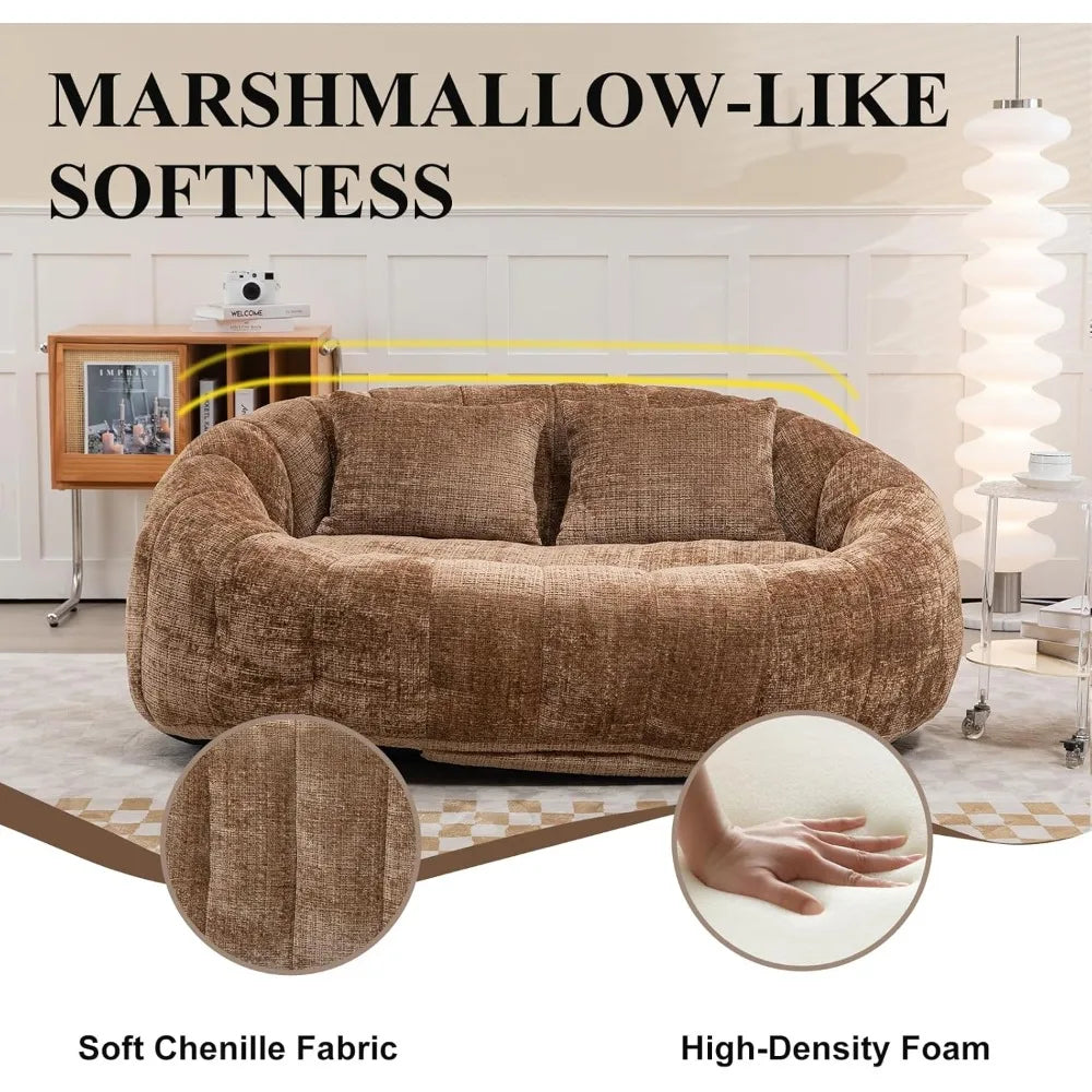 Oversized Oval Bean Bag Chair – Chenille Upholstery, Tufted Backrest, Memory Foam Filled