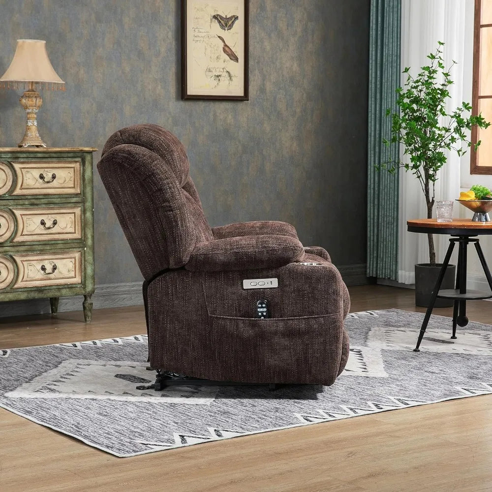 Power Lift Recliner Chair with Full-Body Massage & Heat – Electric Chenille Recliner with USB, Type-C, Cup Holders & Remote, 350 lb Capacity