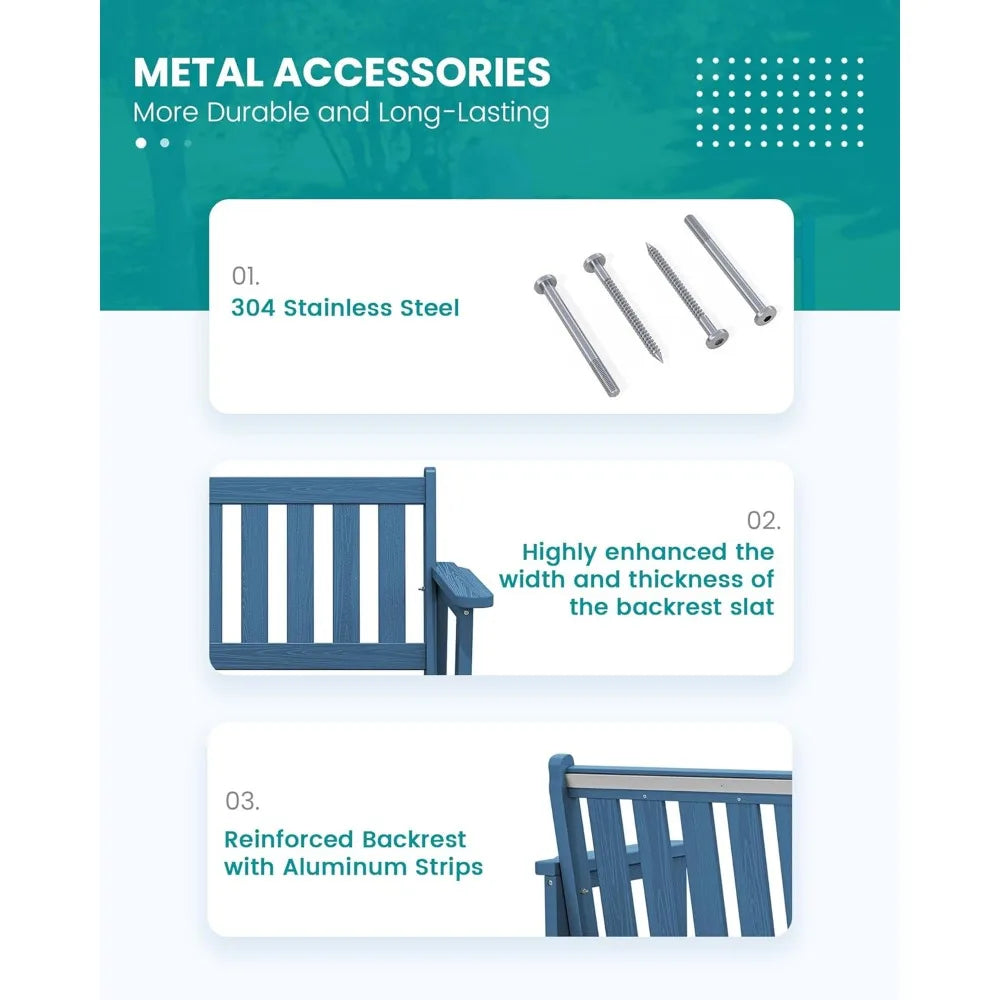 Weatherproof 2-Person Outdoor Bench – 660 lbs Capacity, HDPE Garden Bench with Reinforced Backrest for Patio, Deck, Porch – Classic Navy