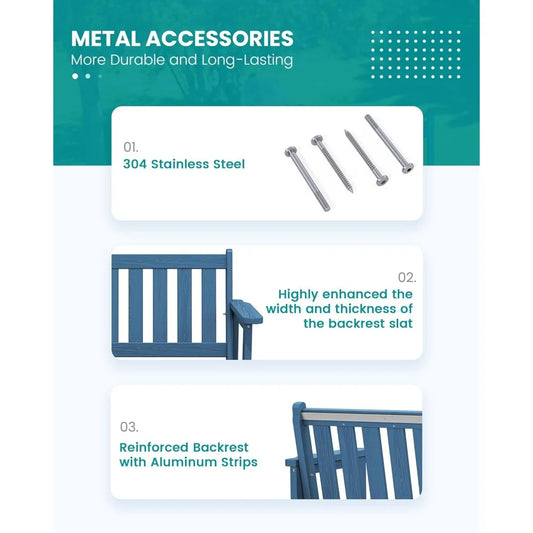 Weatherproof 2-Person Outdoor Bench – 660 lbs Capacity, HDPE Garden Bench with Reinforced Backrest for Patio, Deck, Porch – Classic Navy