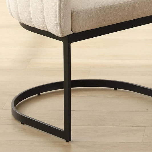 Set of 4 Modern Upholstered Dining Chairs with Arms – Beige Fabric, Metal C-Shape Legs, Mid-Century Accent Style