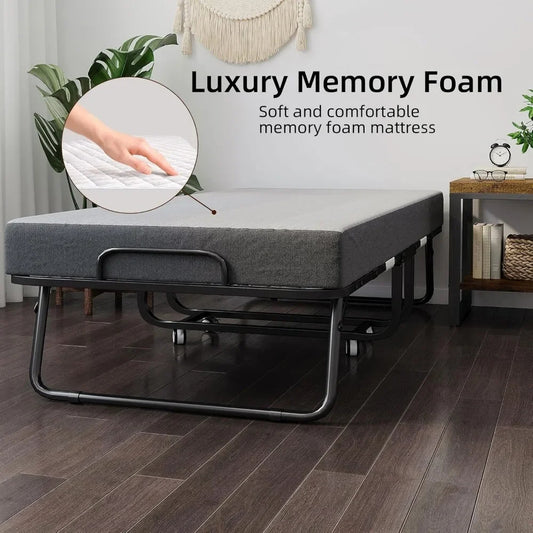Portable Folding Bed with 5-Inch Memory Foam Mattress – Twin Size Rollaway Guest Bed