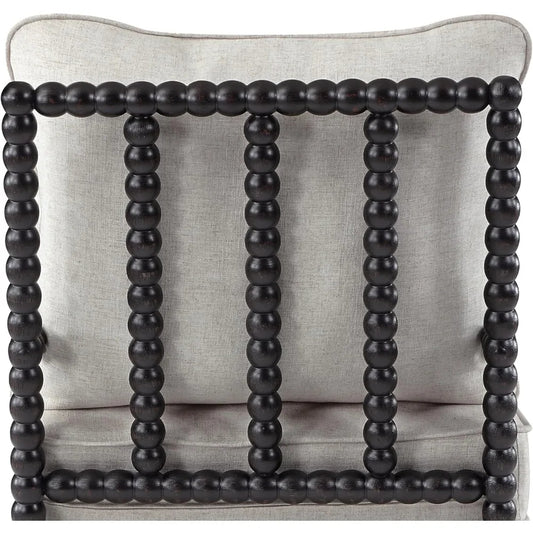 Spindle Back Linen Accent Chair – Mid-Century Wood Frame Armchair with Cushions & Armrest Pads