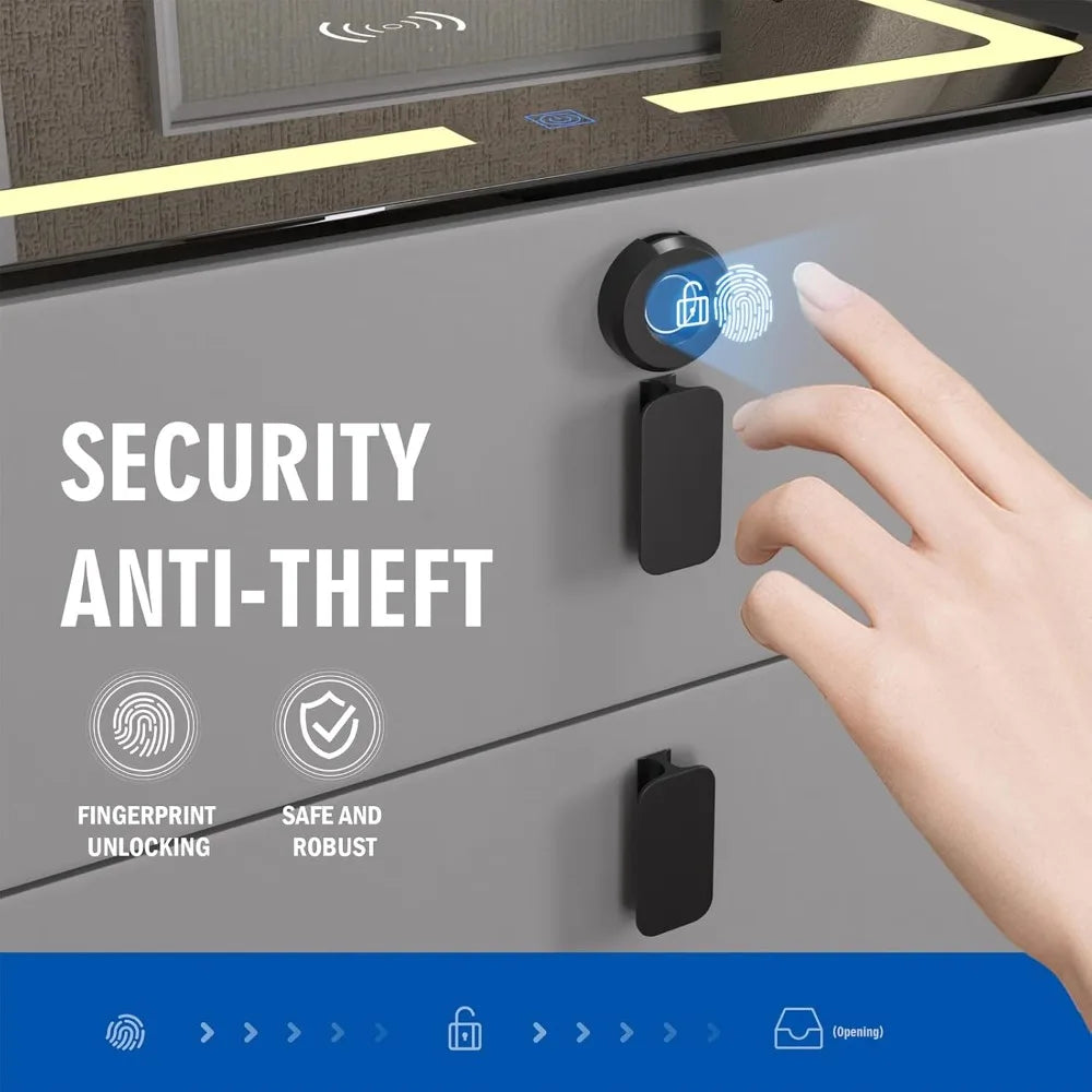 Smart Nightstand with Fingerprint Lock, Wireless Charging, LED Light, Bluetooth Speaker & USB Ports – 3-Drawer Modern Bedside Table