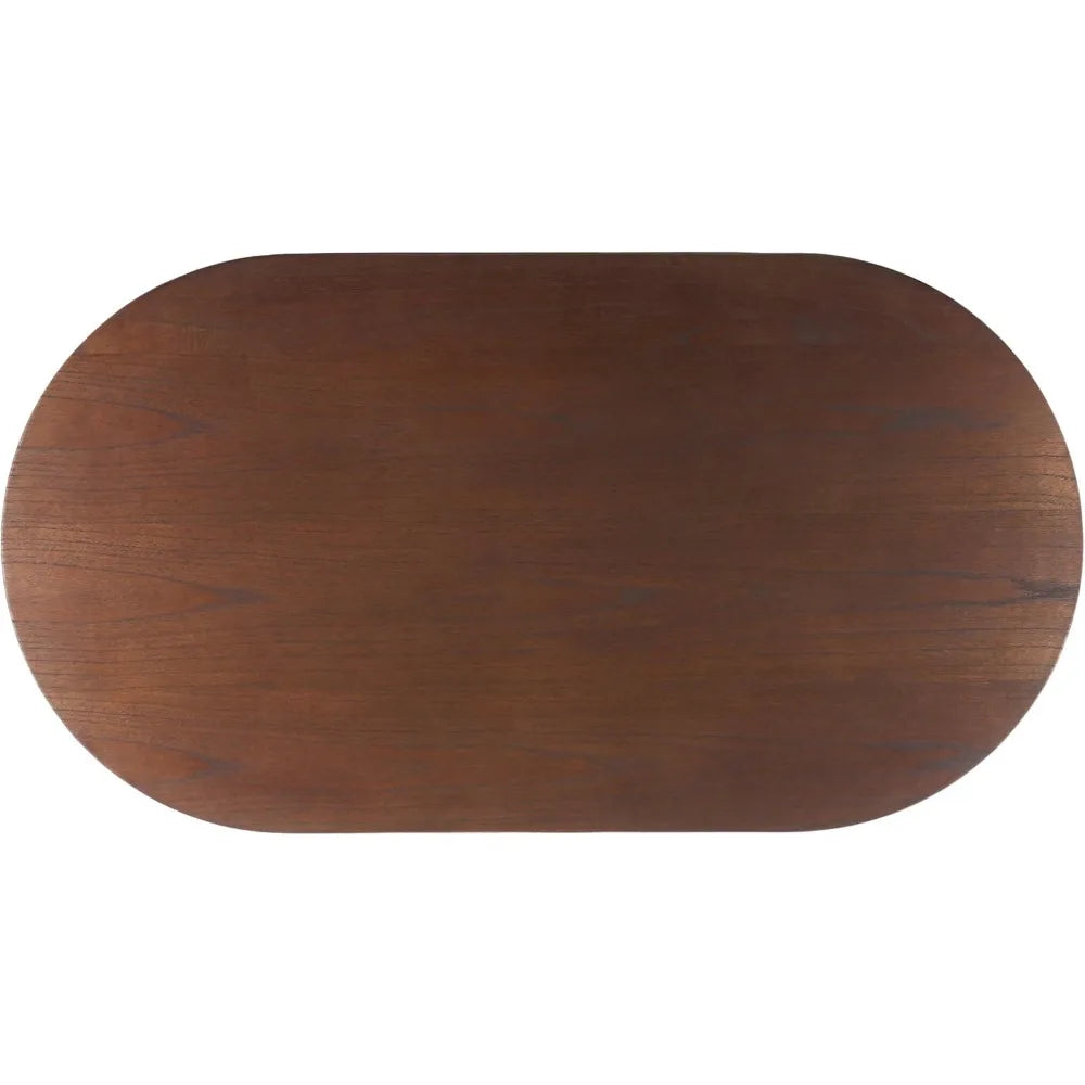 Walnut Oval Solid Wood Coffee Table – 56" Mid-Century Modern Oblong Table for Living Room