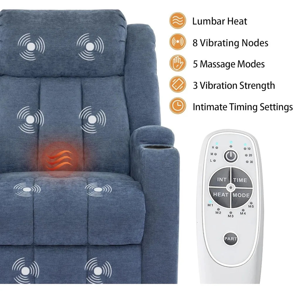 Power Lift Recliner Chair with Massage & Heat – Electric Reclining Sofa for Seniors with USB & Cup Holders