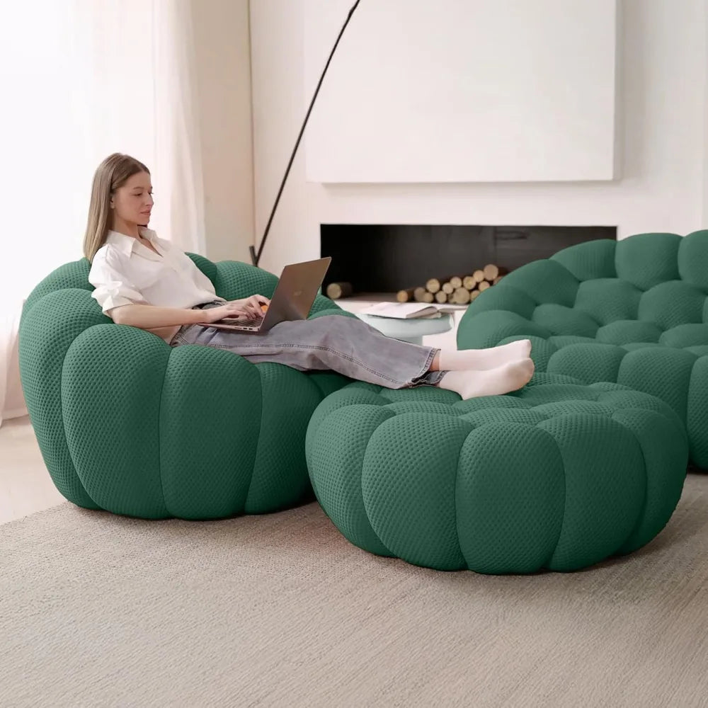 Oversized Bubble Couch Chair – 49" 3D Honeycomb Floor Sofa in Green Mesh Fabric