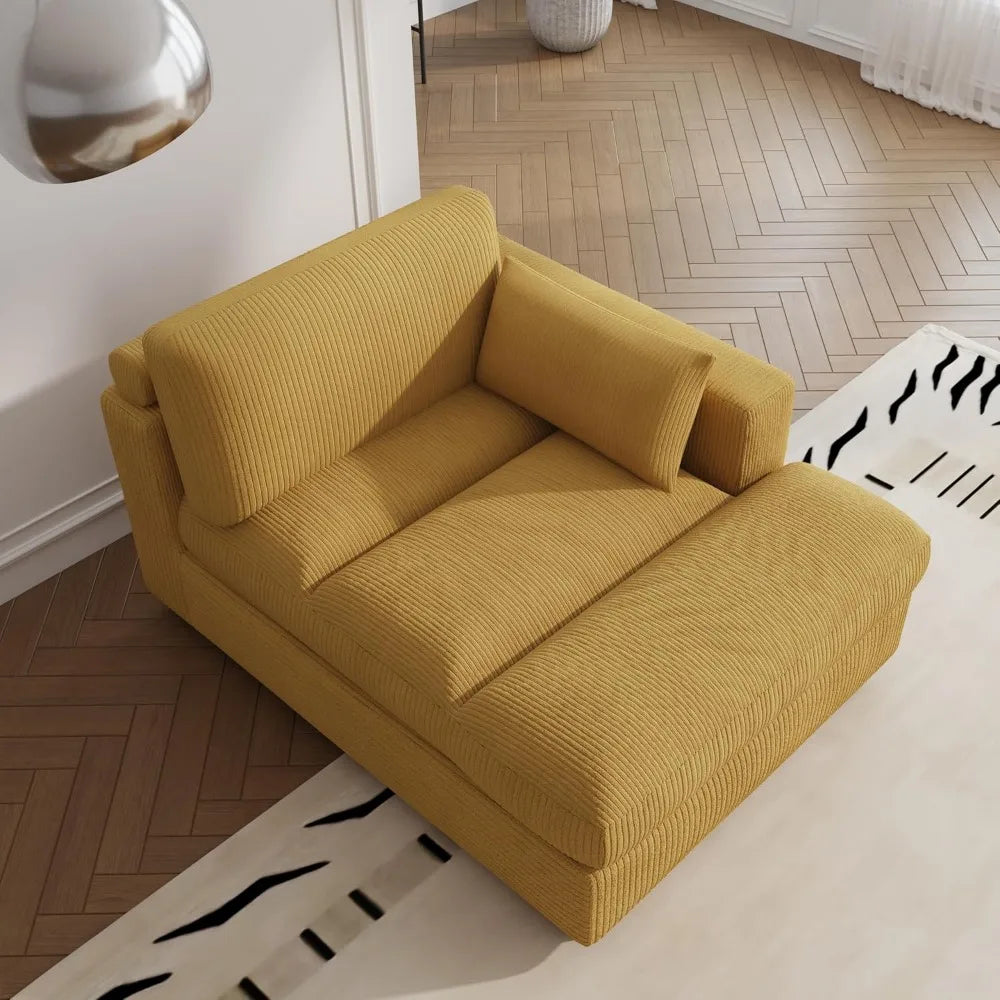 Oversized Corduroy Chaise Lounge Chair with Left Armrest – Upholstered Recliner Seat with Cushion, Wide Sleeper Sofa for Living Room