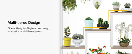 Tall 5-Tier Indoor Plant Stand with Hooks – Metal Flower Display Rack with 7 Shelves for Balcony & Living Room