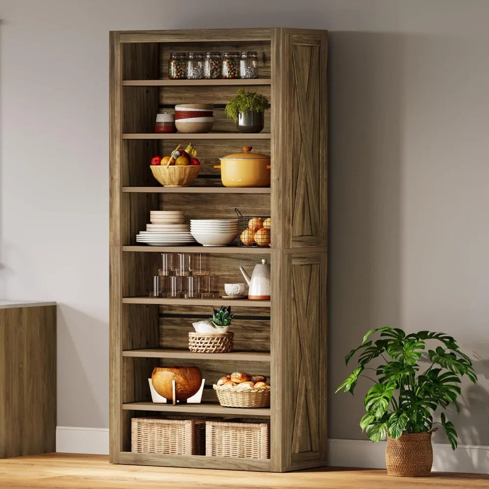 Set of 2 – 70.6" Tall 8-Tier Bookshelves, Large Adjustable Wood Bookcases with Rustic Display Shelves, Farmhouse Style Storage for Home or Office