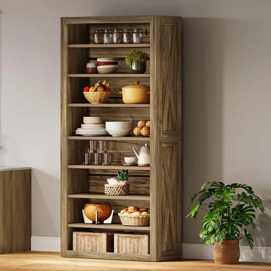 Set of 2 – 70.6" Tall 8-Tier Bookshelves, Large Adjustable Wood Bookcases with Rustic Display Shelves, Farmhouse Style Storage for Home or Office