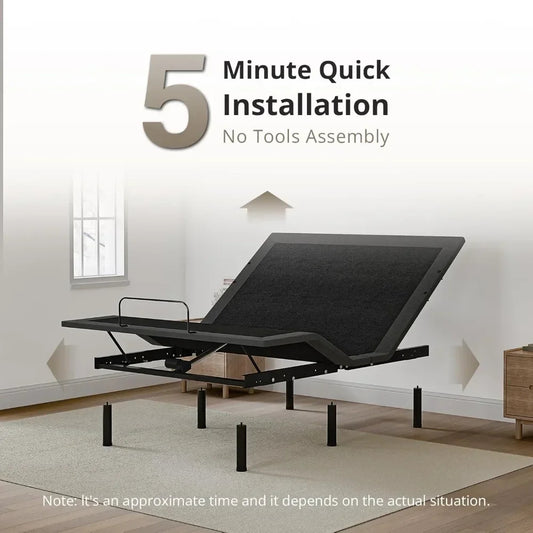 Twin XL Adjustable Bed Frame with 14" Copper Gel Memory Foam Mattress & Wireless Remote (USB, LED, Zero Clearance)