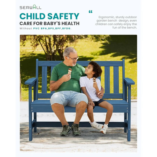 Weatherproof 2-Person Outdoor Bench – 660 lbs Capacity, HDPE Garden Bench with Reinforced Backrest for Patio, Deck, Porch – Classic Navy