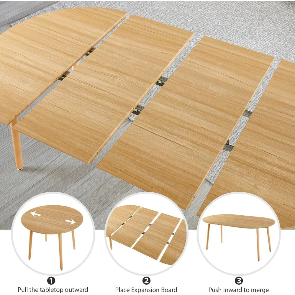 Oval Extendable Dining Table for 4-8, Modern Wood & Metal Dining Room Table