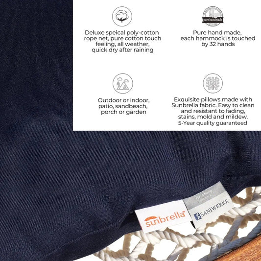 Summit Hanging Hammock Chair with Wooden Frame, Navy Cushions & Footrest – Handwoven Canvas Swing for Patio, Porch, or Indoor Use