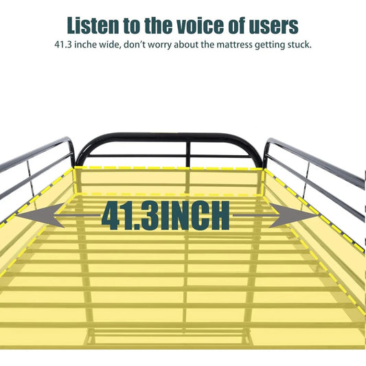 Twin Over Twin Metal Bunk Bed – Heavy Duty Frame with 2 Ladders & 11.8" Guardrail, Space-Saving Design