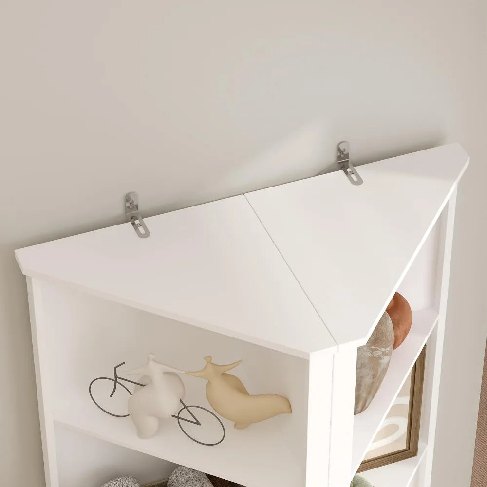 Set of 2 Tall 6-Tier Corner Bookshelves – Space-Saving Modern Display Shelves with Wall Mount & Triangular Design