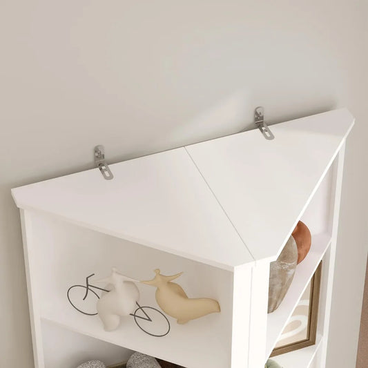 Set of 2 Tall 6-Tier Corner Bookshelves – Space-Saving Modern Display Shelves with Wall Mount & Triangular Design