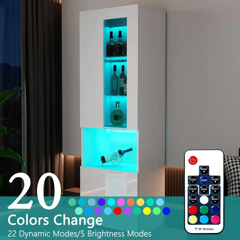 Set of 2 Tall 71" LED Bookcase Display Cabinets – Glass Doors, Gloss Finish, Adjustable Shelves