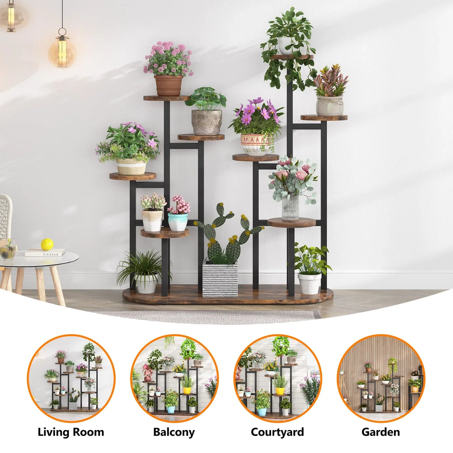 Multi-Tiered Plant Stand with 11-Pot Capacity – Space-Saving Indoor/Outdoor Flower Shelf for Balcony, Window & Corner Use