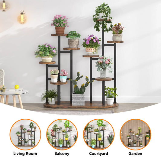 Multi-Tiered Plant Stand with 11-Pot Capacity – Space-Saving Indoor/Outdoor Flower Shelf for Balcony, Window & Corner Use