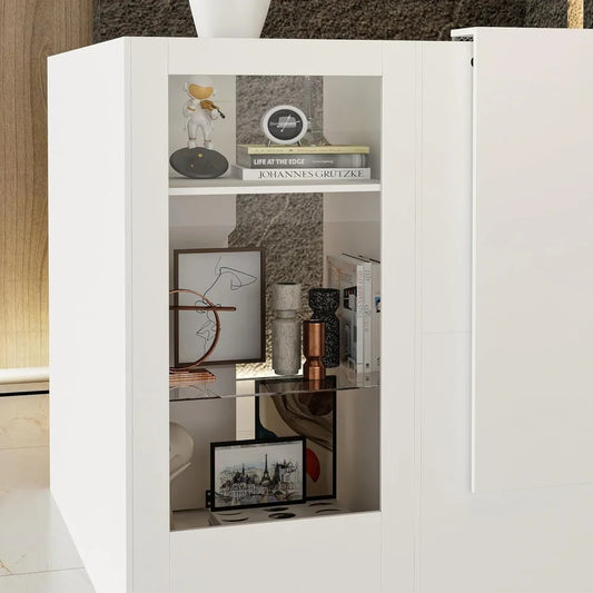 Reception Desk with LED Lights – Modern Front Counter with Glass Display, Storage Shelves & Adjustable Glass Panels for Salon, Clinic, or Retail