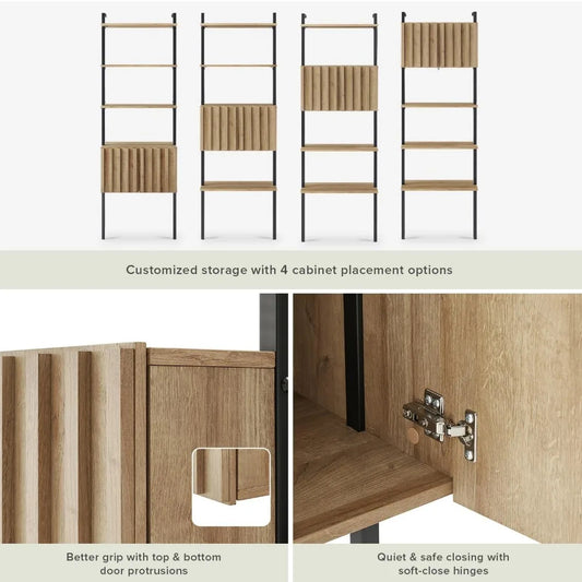 Norwin 72" Ladder Bookshelf – Farmhouse Industrial Wall Bookcase with 5-Tier Narrow Storage & Cabinet Display (Riviera Oak)
