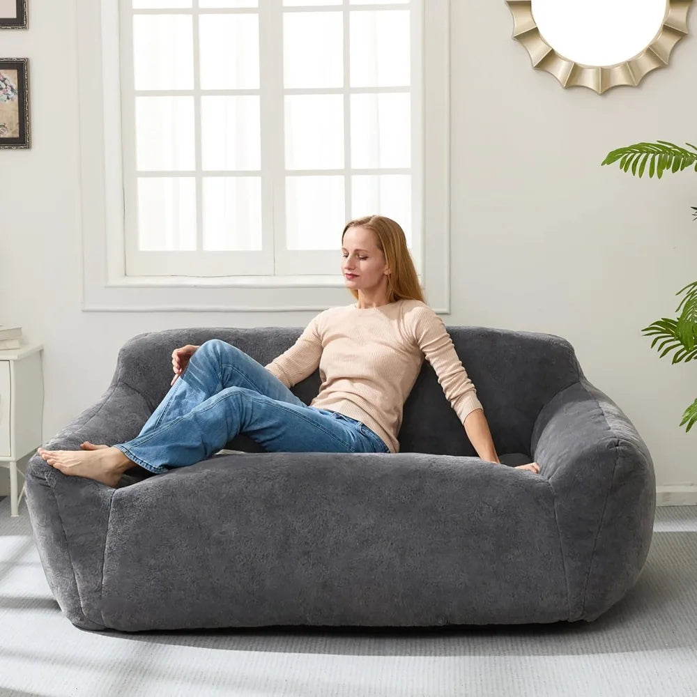 Oversized Faux Fur Bean Bag Sofa Chair with Armrests – Memory Foam Lounger for Adults