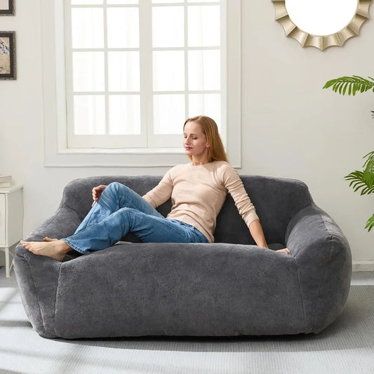Oversized Faux Fur Bean Bag Sofa Chair with Armrests – Memory Foam Lounger for Adults