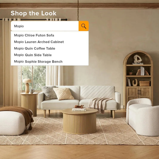 Quin Tambour Round Coffee Table with Hidden Storage – Mid-Century Modern Fluted Wood Drum Accent Table (Oak, 27.6")