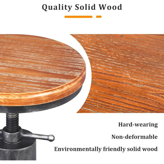 Vintage Industrial Bar Table & 2 Adjustable Swivel Stools – Wood Top & Metal Frame, Height Adjustable for Kitchen, Bar, or Cafe