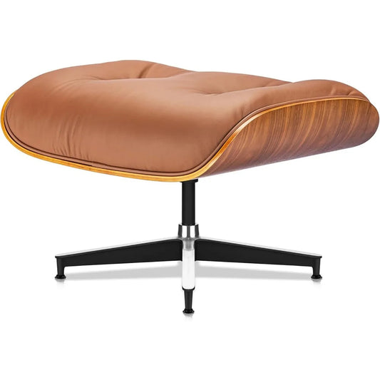 Top Grain Leather Lounge Chair & Ottoman – Mid-Century Modern Swivel Recliner with Walnut Base, Ergonomic Reading Accent Chair