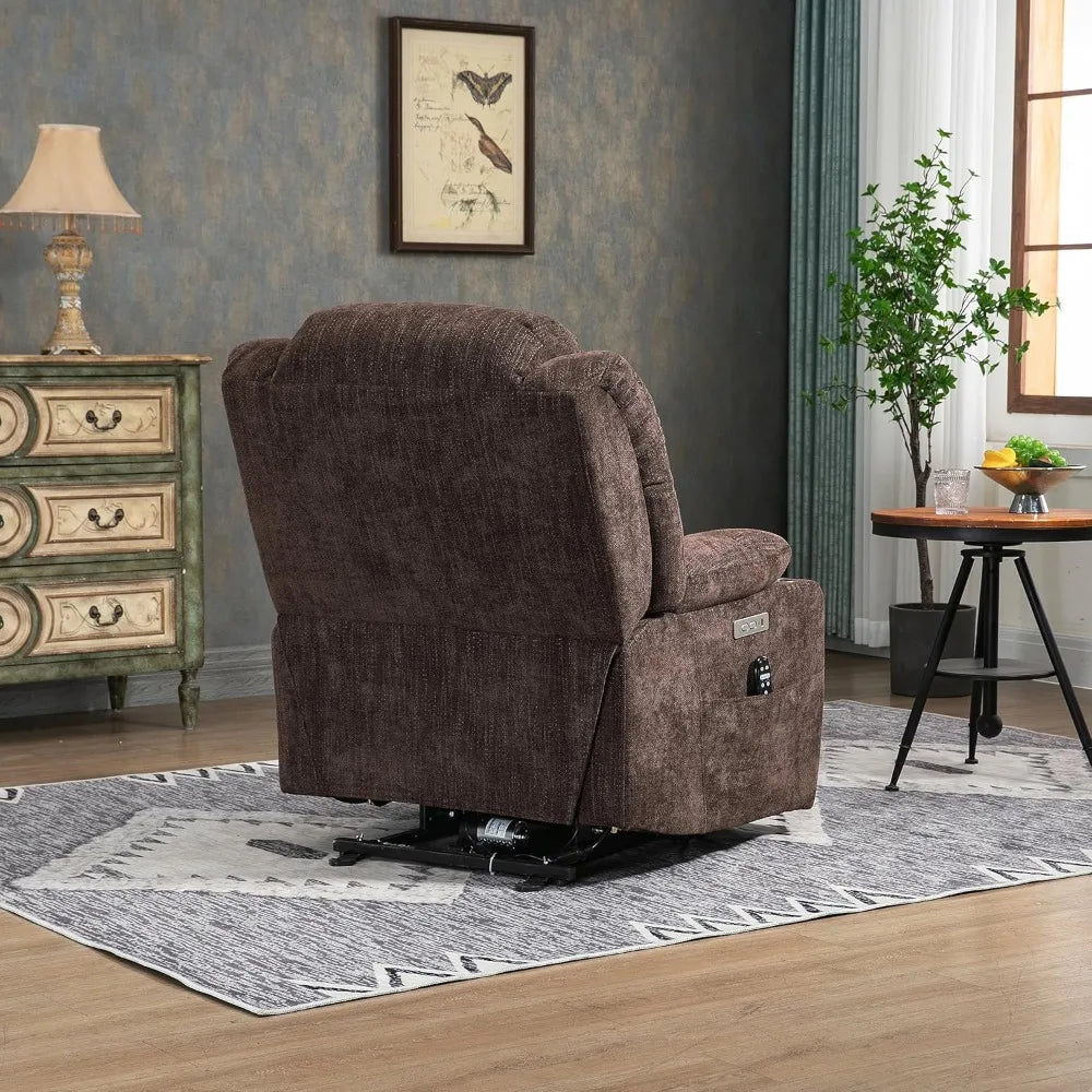 Power Lift Recliner Chair with Full-Body Massage & Heat – Electric Chenille Recliner with USB, Type-C, Cup Holders & Remote, 350 lb Capacity