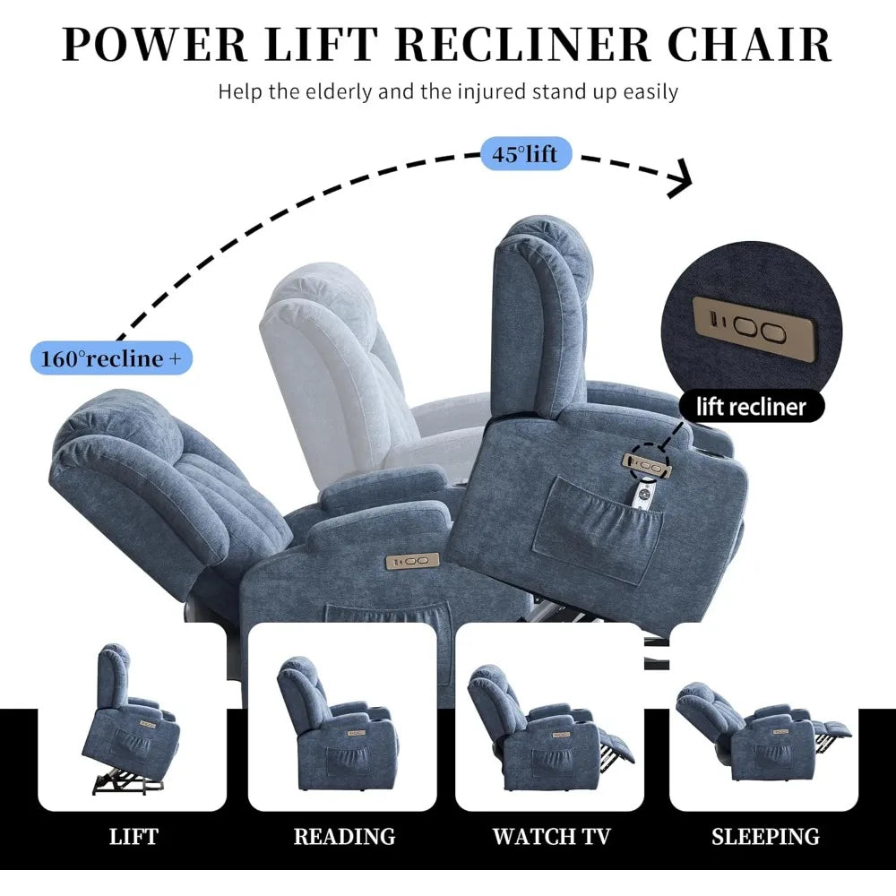 Power Lift Recliner Chair with Massage & Heat – Electric Reclining Sofa for Seniors with USB & Cup Holders